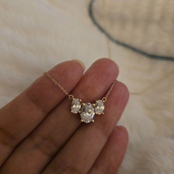 Diamonique Jewelry - Solid 14k Diamonique DQCZ Three Stone Necklace